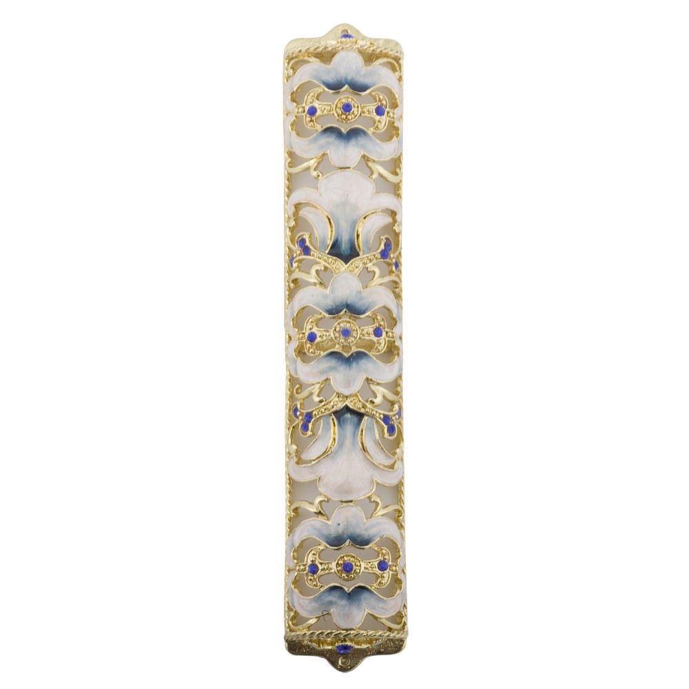  Enameled and Jeweled Mezuzah Case (blue accents) - 1