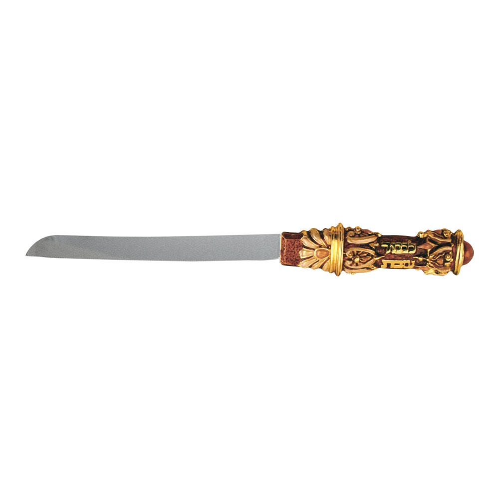  Enameled and Jeweled Pewter Challah Knife - Holy Sabbath - 1