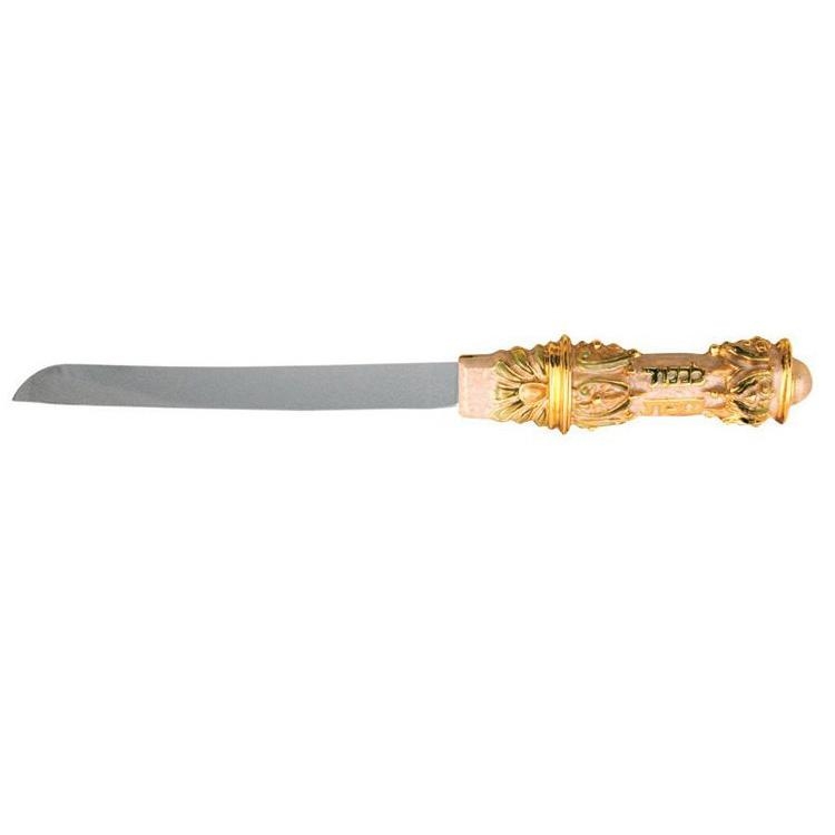 Enameled and Jeweled Ivory Challah Knife with Pommel -Shabbat - 1