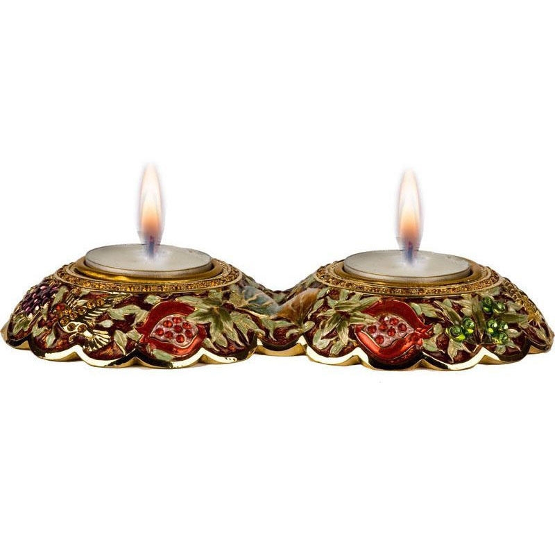 Enameled and Jeweled Pewter Travel Candle Holders - 7 Species (Bronze) - 1