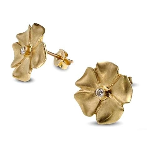 Exclusive 14K Gold and Diamond Flower Earrings - 1