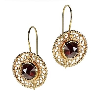 Exclusive 14K Gold and Red Garnet Stone Earrings - 1