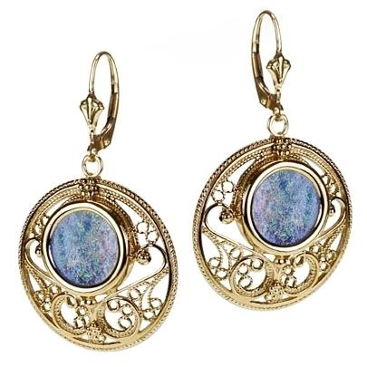 Exclusive 14K Gold and Roman Glass Earrings - 1