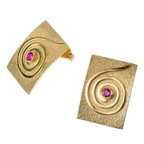 Exclusive 14K Gold and Ruby Stone Swirl Earrings - 1