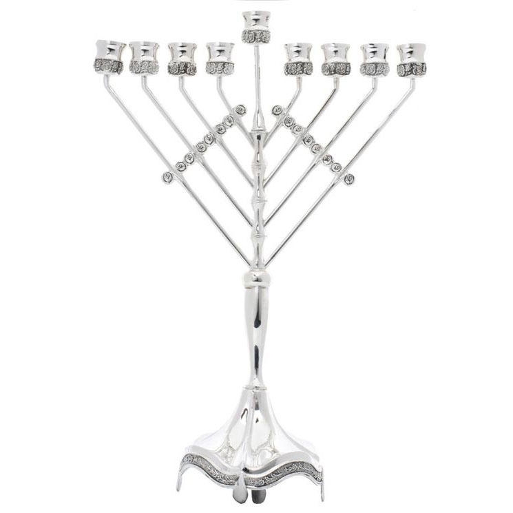 Extra Large Chabad Style Menorah - Silver Plated - 1