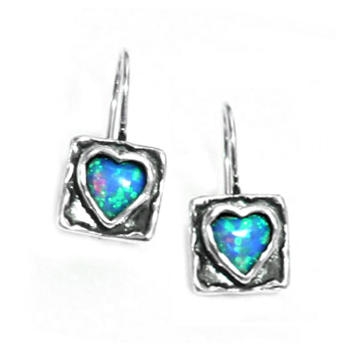  Feminine Opal Heart Sterling Silver Earrings - 1