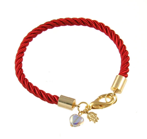  Gold Plated and Red Rope Bracelet with Crystal - Love and Protection - 1