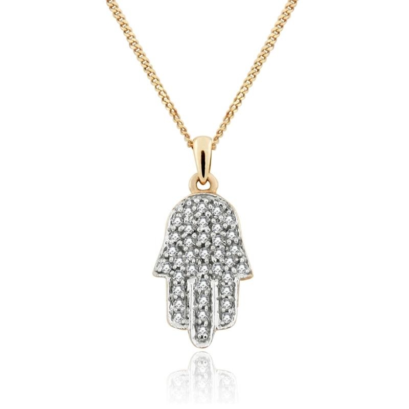 Hamsa: 14K Yellow Gold Necklace with Diamonds - 1