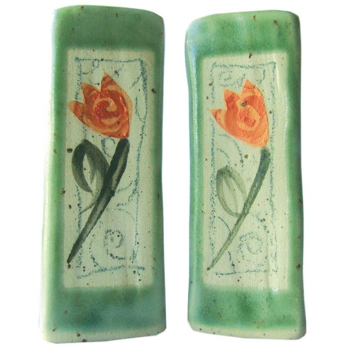 Handmade Green Ceramic Salt and Pepper Shakers - Tulip - 1