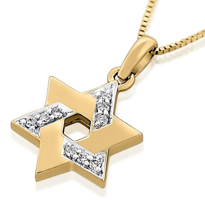 Interlocking Star of David: 14K Gold Necklace with Diamonds (Contrast) - 1