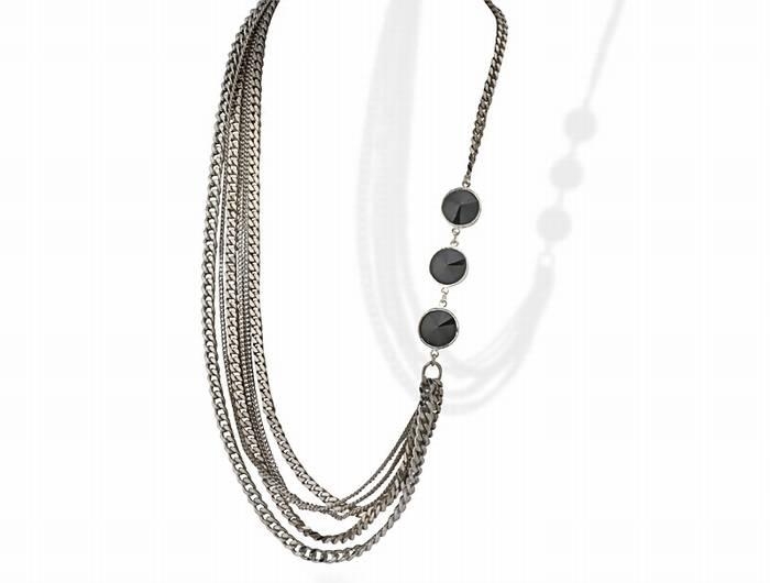 Long Multi Chain Necklace with Black Swarovski Crystals - 1