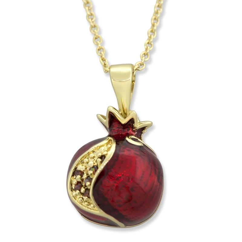 Marina Delicate Gold Plated Pomegranate Fashion Necklace with Garnet Stones - 1