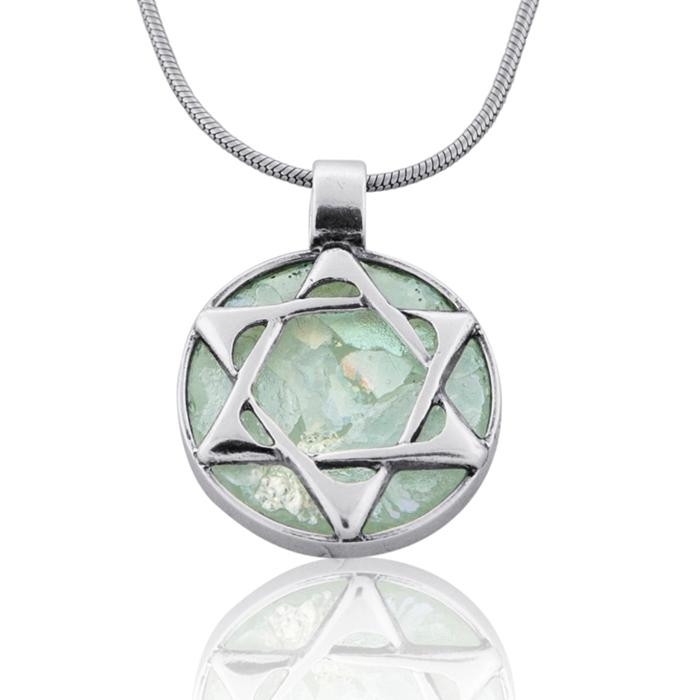 Modern Star of David Roman Glass Necklace - 1
