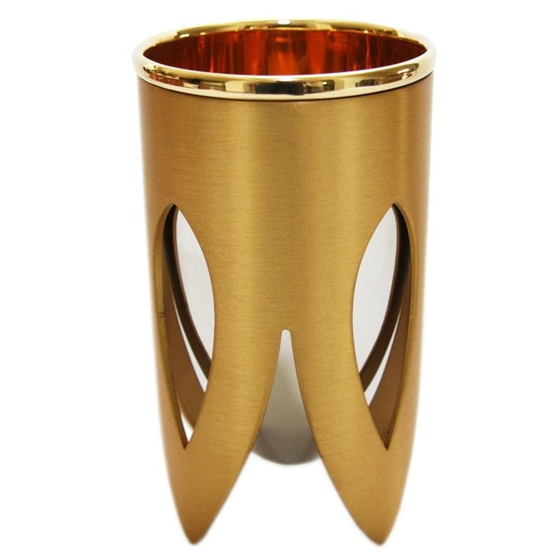 Nickel and 24K Gold Plated Interior Kiddush Cup - Lotus (Gold). Caesarea Arts - 1