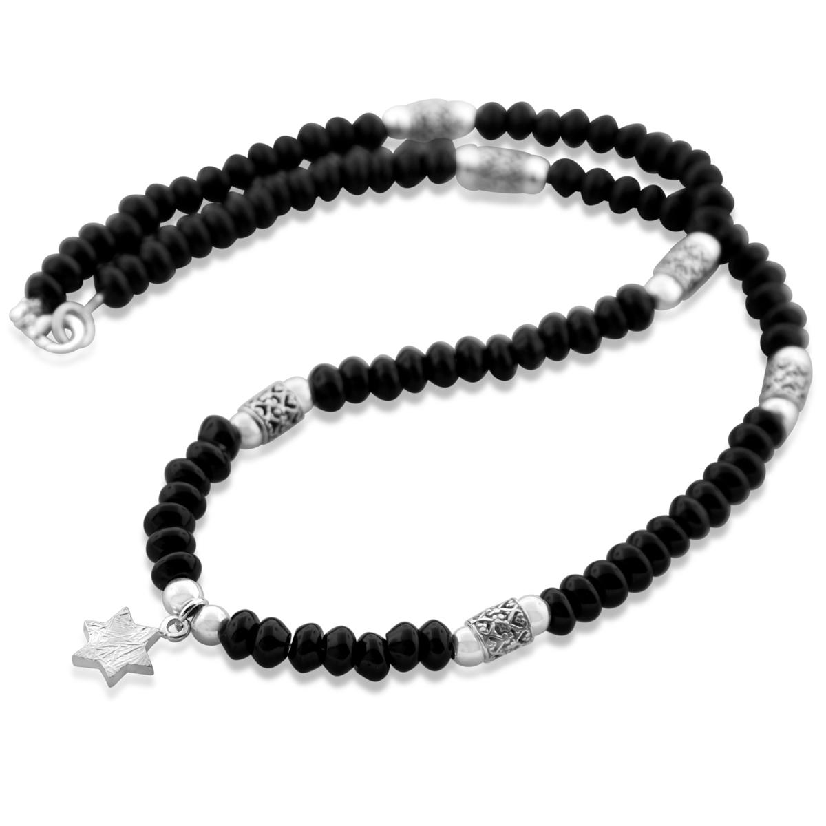 Onyx and Silver Star of David Necklace - 2