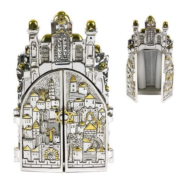 Openable Silver Torah's Ark Miniature with Golden Highlights - 1