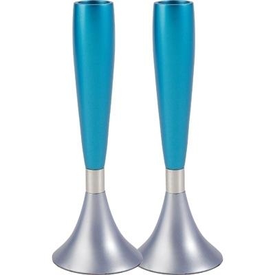 Organic Column: Yair Emanuel Anodized Aluminum Candlesticks - Turquoise & Silver (Large) - 1