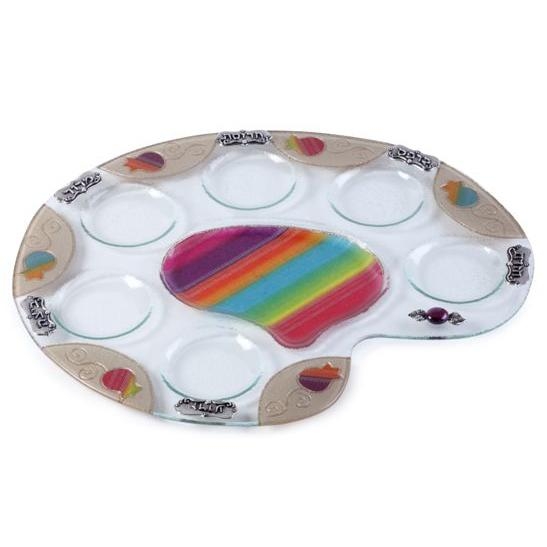Painted Glass Palette Seder Plate: Multicolor. Lily Art - 1