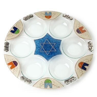 Painted Glass Seder Plate: Star of David (Blue). Lily Art - 1
