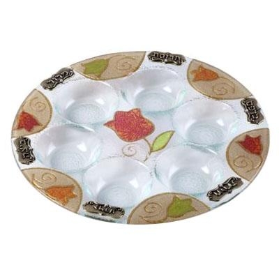 Painted Glass Seder Plate: Tulips. Lily Art - 1