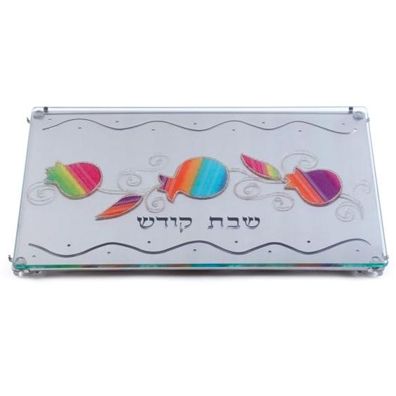 Painted Stainless Steel Challah Board: Pomegranates (Rainbow). Lily Art - 1