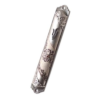 Pewter Decorated Mezuzah Case - Pink. Lily Art - 1