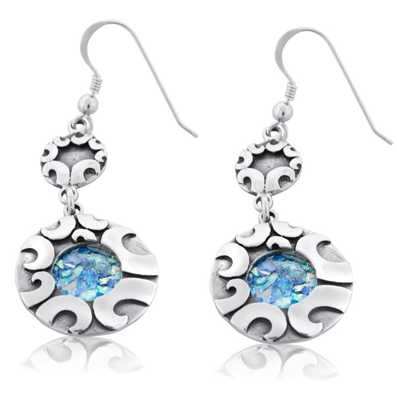 Roman Glass and Silver Arches Earrings - 1