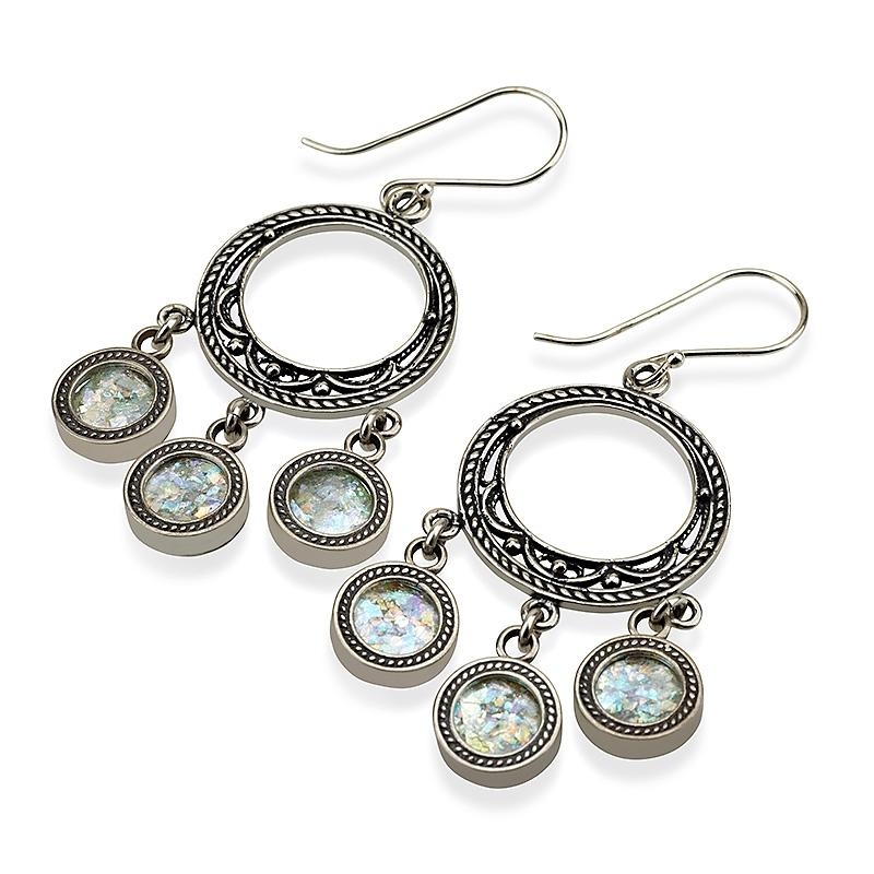 Roman Glass and Silver Gravity Earrings - 1