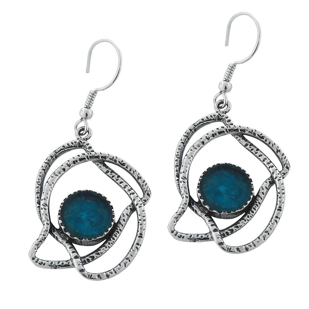   Roman Glass and Sterling Silver Twist Earrings - 1