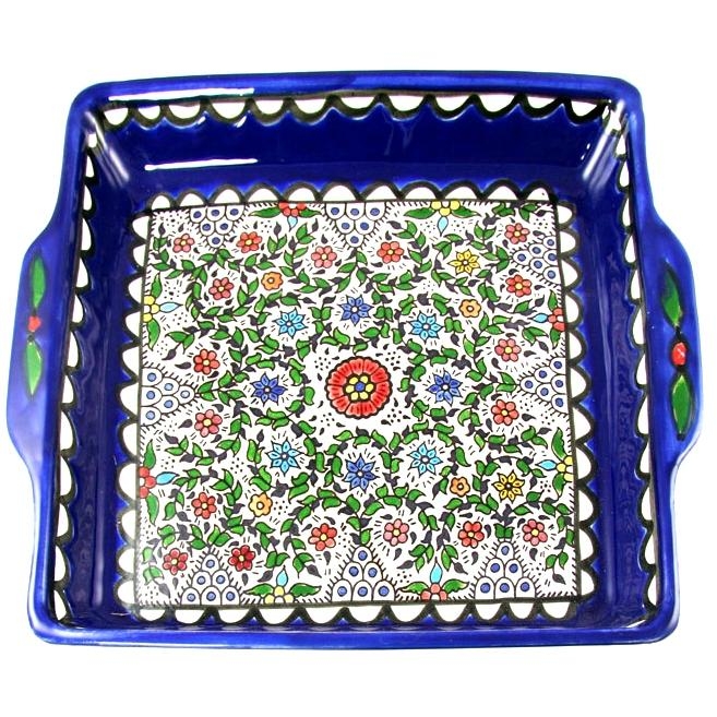 Serving Matzah Tray - Floral Color - Circles. Armenian Ceramic - 1