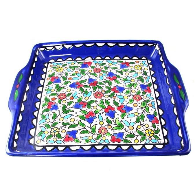 Armenian Ceramic Matzah Plate - Floral Motif  - 1