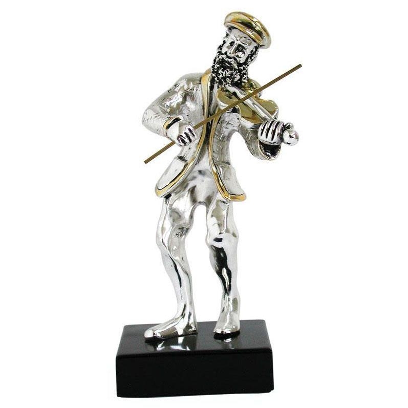 Silver Fiddler Figurine with Golden Highlights (medium) - 1