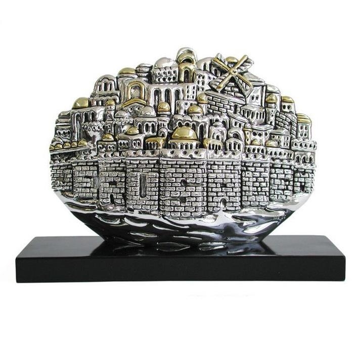 Silver Jerusalem Panorama Miniature with Golden Highlights (Extra Large) - 1