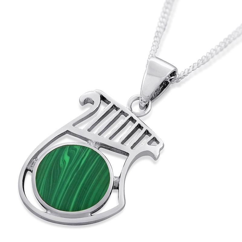 Silver King David's Harp with Green Stone - 1