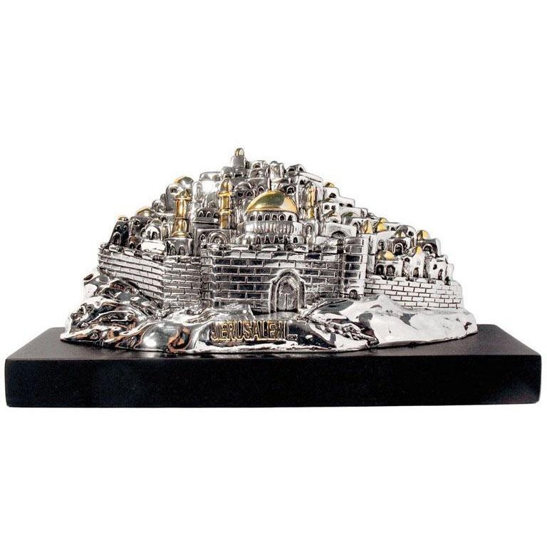 Silver Old Jerusalem Scene Miniature with Golden Highlights - 1