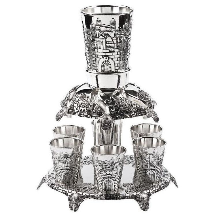 Silver Plated Wine Fountain (6 Cups) - Jerusalem - 1