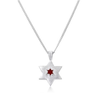 Silver & Stone: Silver Star of David Necklace with Red Stone Center - 1