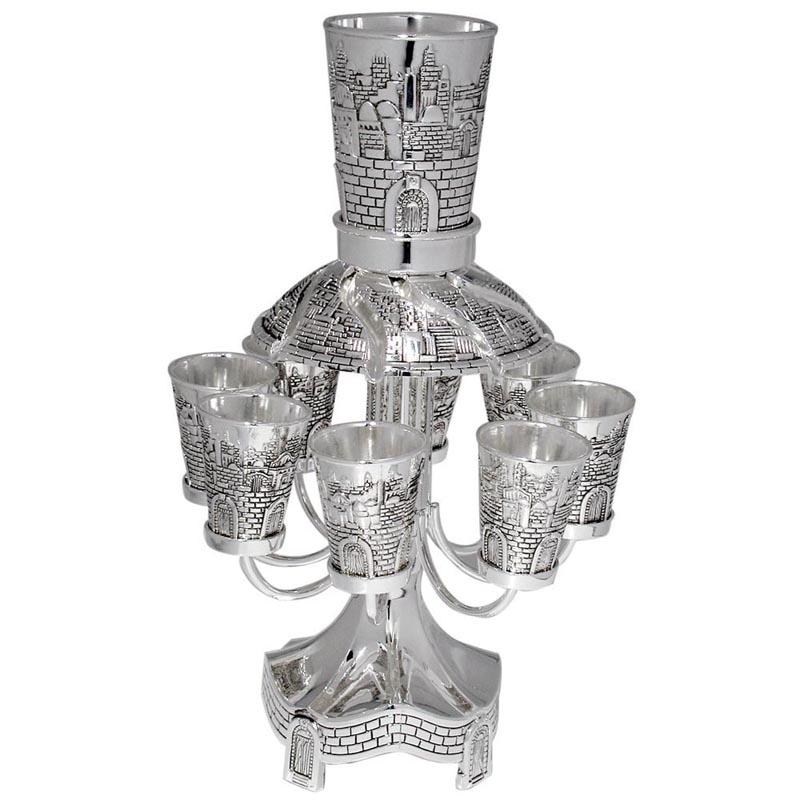 Nickel Wine Fountain with Stand - 8 cups - Jerusalem - 2
