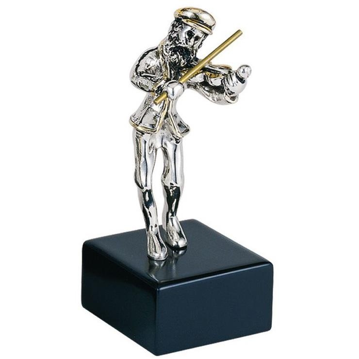 Small Silver Fiddler Figurine with Golden Highlights - 1