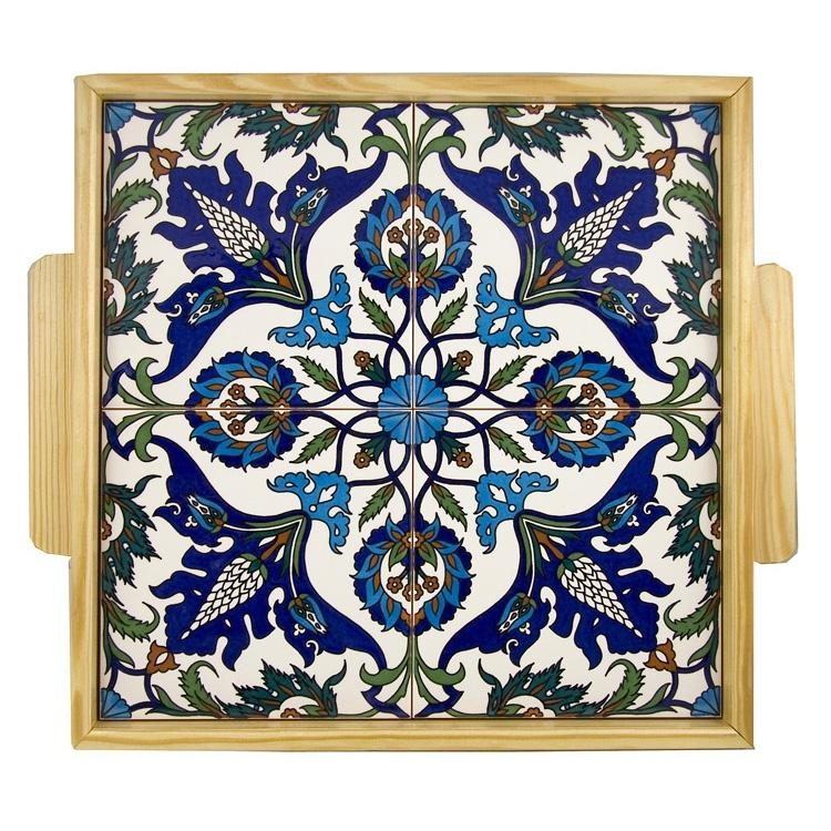 Square Wooden Tray. Armenian Ceramic - 1