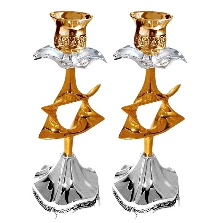 Star of David Candlesticks. Nickel and Gold - 1