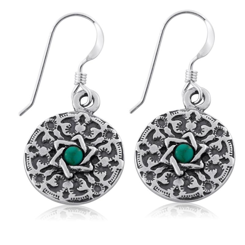 Shema Yisrael: Sterling Silver Star of David Earrings with Turquoise or Garnet Stone - 2