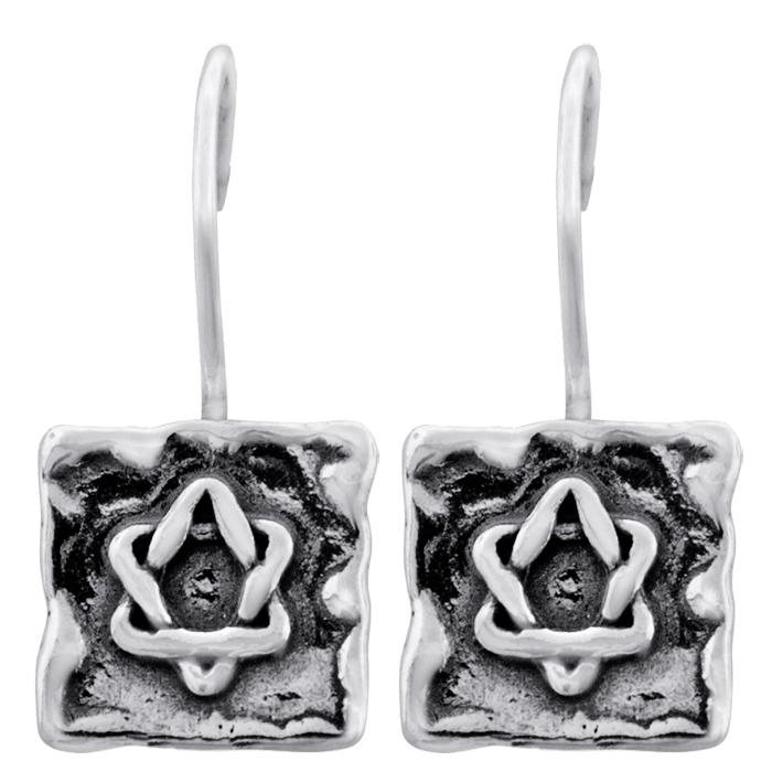 Sterling Silver Earrings - Star of David Square - 2