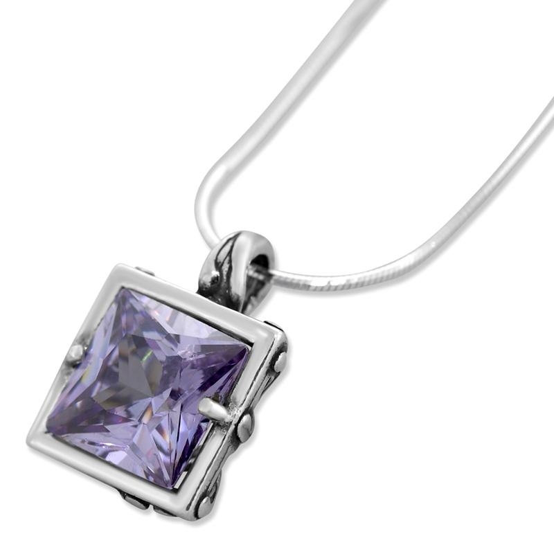  Sterling Silver Faceted Lavender Zircon Square Necklace - 1