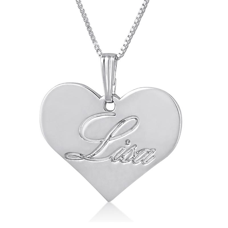 Sterling Silver Heart Necklace with Name in English - 1