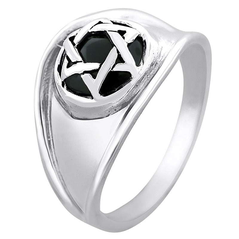 Sterling Silver Star of David Ring with Onyx Gemstone - 1