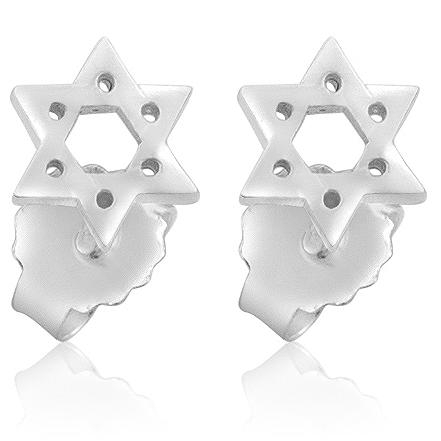 Contemporary Sterling Silver Star of David Stud Earrings  - 2