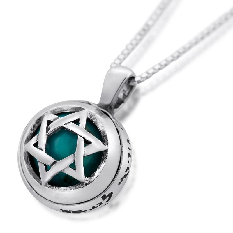 925 Sterling Silver and Turquoise Stone Star of David Necklace - 3