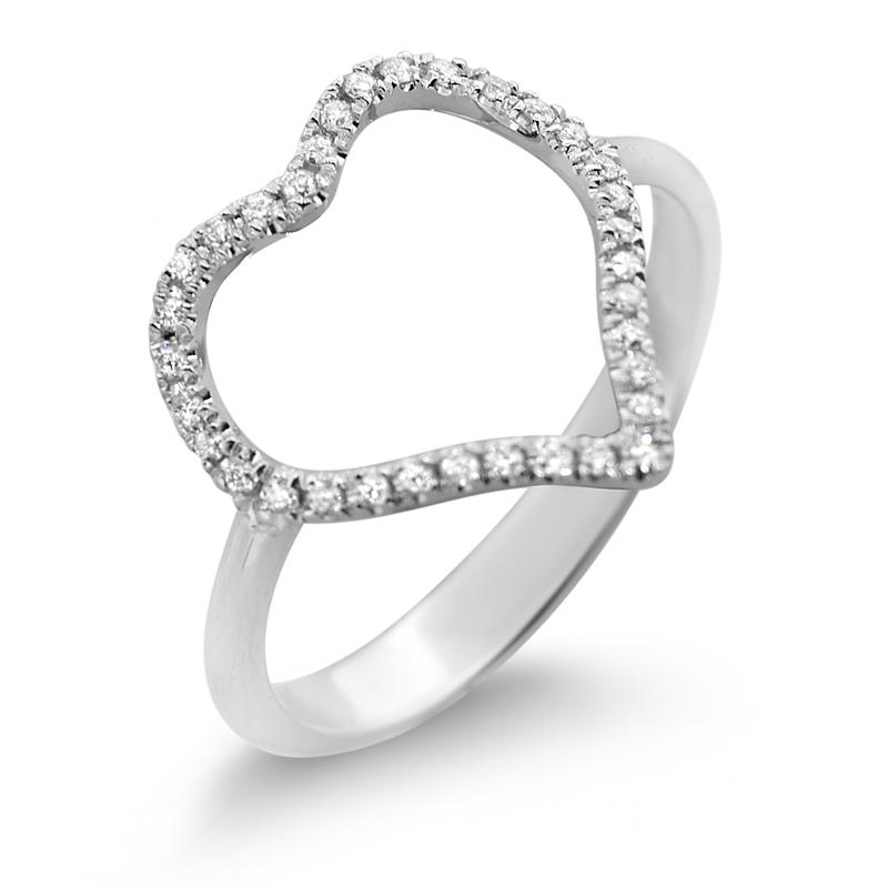 18K White Gold Heart Ring with Diamonds - 1