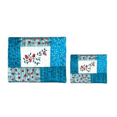 Yair Emanuel Embroidered Tallit and Tefillin Bag - Pomegranate Quilt in Blue - 1
